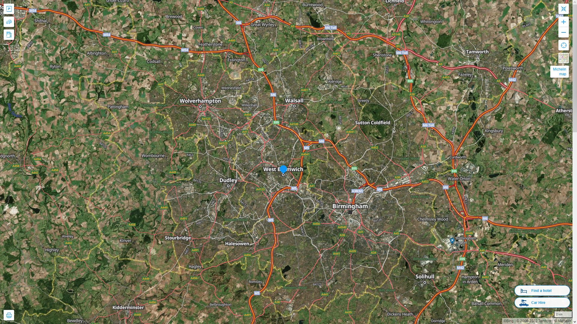 West Bromwich Highway and Road Map with Satellite View